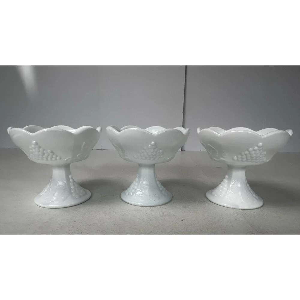 VintageSet Of 3 Indiana Glass Colony Harvest Grape Milk Glass Candle Holders 4